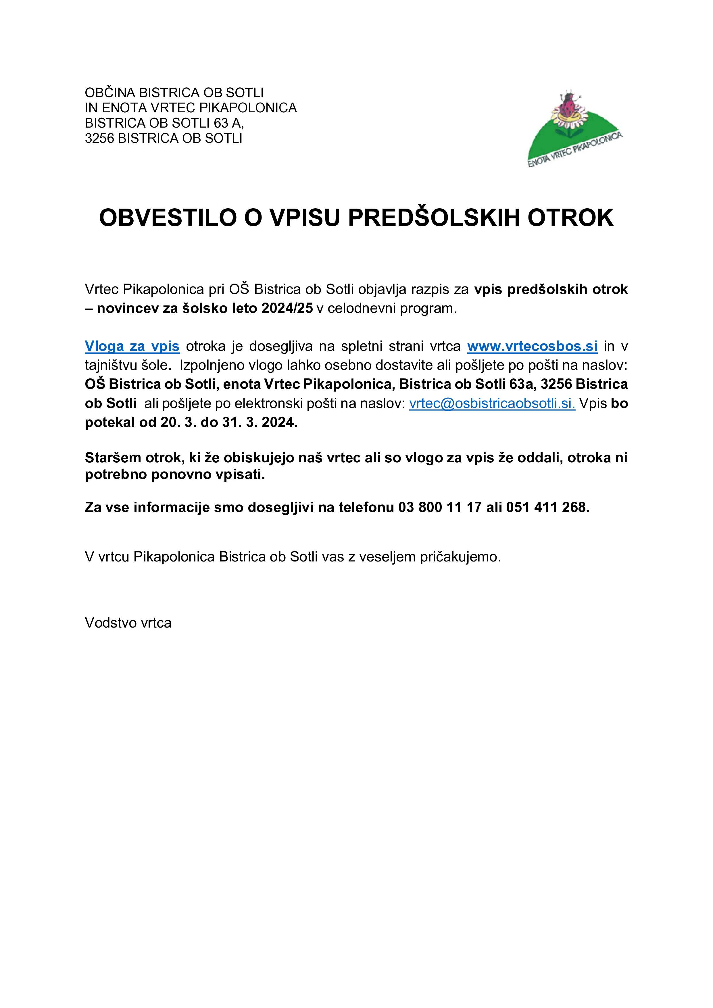 Vpis otrok v vrtec